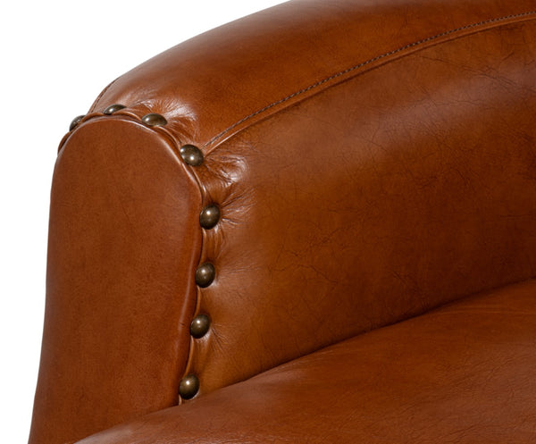 Sarreid Taft Chair - Luxurious Vintage Havana Leather With Dark Brown Hardwood Frame For Timeless Elegance Brown  53258
