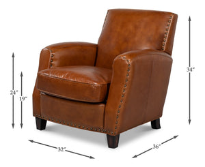 Sarreid Taft Chair - Luxurious Vintage Havana Leather With Dark Brown Hardwood Frame For Timeless Elegance Brown  53258