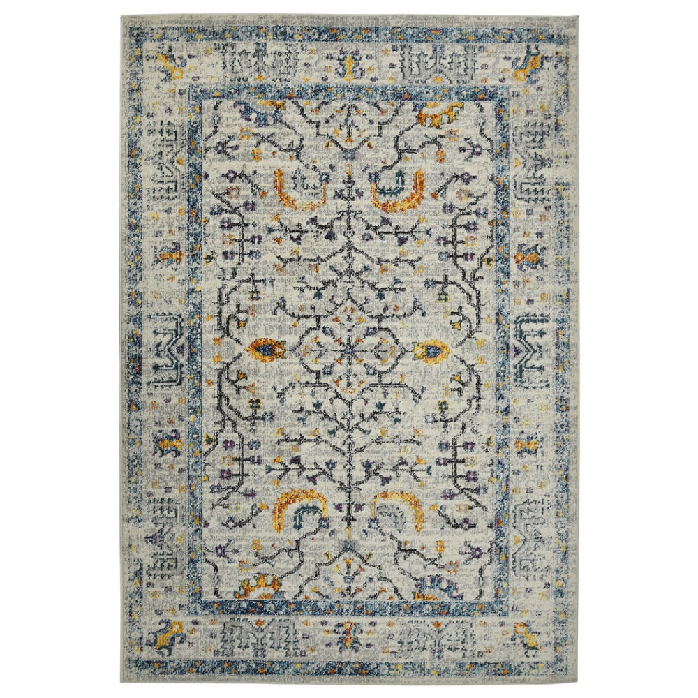 HomeRoots 5' Elegant Ivory and Yellow Oriental Distressed Area Rug - Vintage Charm for Any Space 5'3" x 7'6" 532597