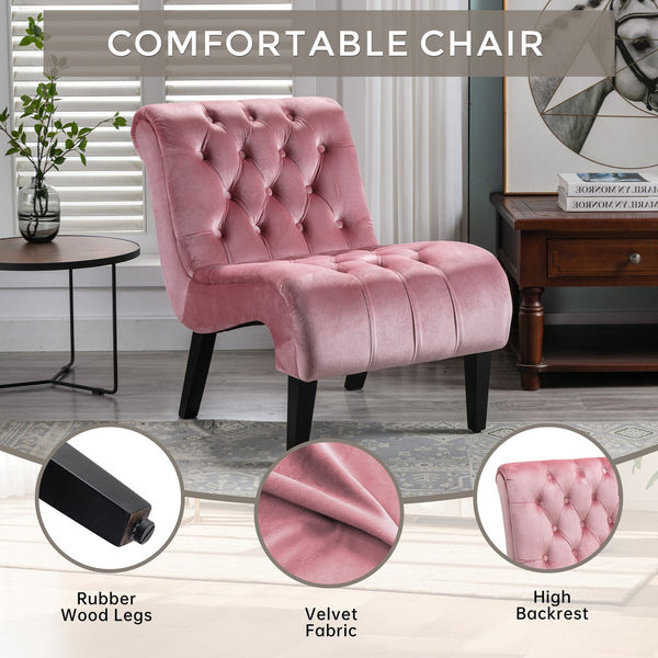English Elm COOLMORE Velvet Armless Barrel Accent Chair with Solid Wood Frame, Plush Foam Upholstery, Stylish Living Room Seating Pink W39550123