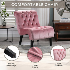 English Elm COOLMORE Velvet Armless Accent Chair with Solid Wood Frame, Curved Foam Seat for Stylish Comfort Pink W39550123