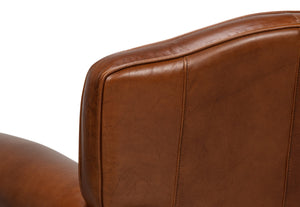 Sarreid Elite French Club Swivel Chair - Vintage Havana Leather, Top Grain Cowhide, Sturdy Metal Base Design Brown  53265