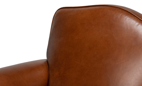 Sarreid Elite French Club Swivel Chair - Vintage Havana Leather, Top Grain Cowhide, Sturdy Metal Base Design Brown  53265