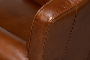 Sarreid Elite French Club Swivel Chair - Vintage Havana Leather, Top Grain Cowhide, Sturdy Metal Base Design Brown  53265