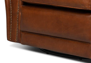 Sarreid Elite French Club Swivel Chair - Vintage Havana Leather, Top Grain Cowhide, Sturdy Metal Base Design Brown  53265