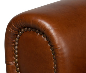 Sarreid Elite French Club Swivel Chair - Vintage Havana Leather, Top Grain Cowhide, Sturdy Metal Base Design Brown  53265