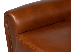 Sarreid Elite French Club Swivel Chair - Vintage Havana Leather, Top Grain Cowhide, Sturdy Metal Base Design Brown  53265