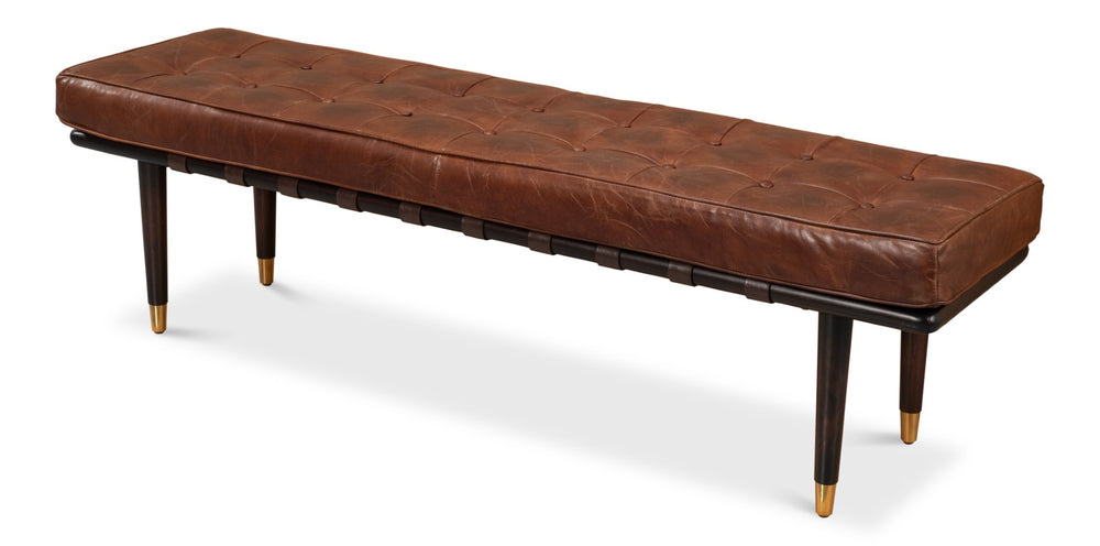 Sarreid Prince Albert Bench - Vintage Havana Leather Seating With Dark Brown Legs & Luxurious Top Grain Cowhide Brown  53266