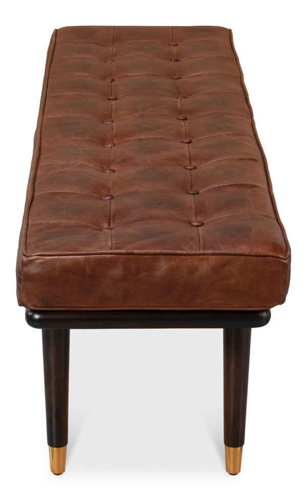 Sarreid Prince Albert Bench - Vintage Havana Leather Seating With Dark Brown Legs & Luxurious Top Grain Cowhide Brown  53266