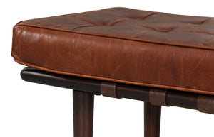 Sarreid Prince Albert Bench - Vintage Havana Leather Seating With Dark Brown Legs & Luxurious Top Grain Cowhide Brown  53266