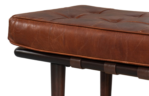 Sarreid Prince Albert Bench - Vintage Havana Leather Seating With Dark Brown Legs & Luxurious Top Grain Cowhide Brown  53266