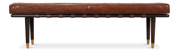 Sarreid Prince Albert Bench - Vintage Havana Leather Seating With Dark Brown Legs & Luxurious Top Grain Cowhide Brown  53266