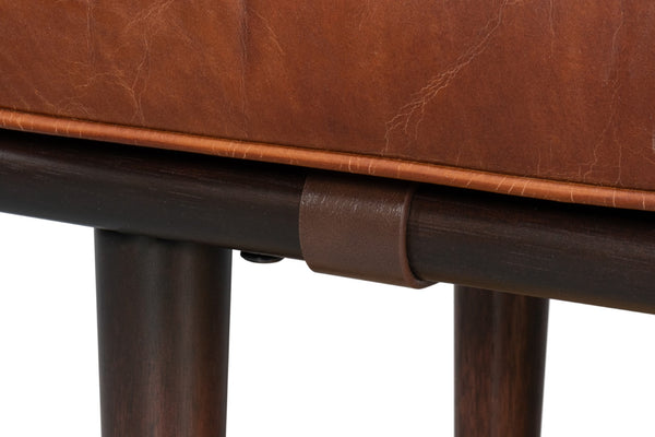 Sarreid Prince Albert Bench - Vintage Havana Leather Seating With Dark Brown Legs & Luxurious Top Grain Cowhide Brown  53266