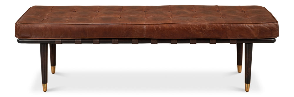 Sarreid Prince Albert Bench - Vintage Havana Leather Seating With Dark Brown Legs & Luxurious Top Grain Cowhide Brown  53266