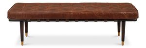 Sarreid Prince Albert Bench - Vintage Havana Leather Seating With Dark Brown Legs & Luxurious Top Grain Cowhide Brown  53266