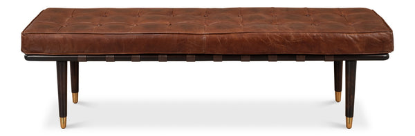 Sarreid Prince Albert Bench - Vintage Havana Leather Seating With Dark Brown Legs & Luxurious Top Grain Cowhide Brown  53266