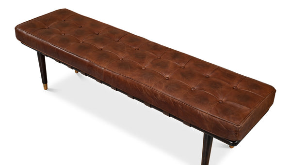 Sarreid Prince Albert Bench - Vintage Havana Leather Seating With Dark Brown Legs & Luxurious Top Grain Cowhide Brown  53266