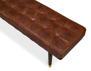 Sarreid Prince Albert Bench - Vintage Havana Leather Seating With Dark Brown Legs & Luxurious Top Grain Cowhide Brown  53266