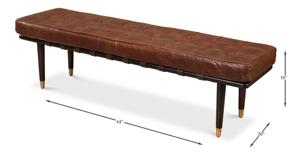Sarreid Prince Albert Bench - Vintage Havana Leather Seating With Dark Brown Legs & Luxurious Top Grain Cowhide Brown  53266