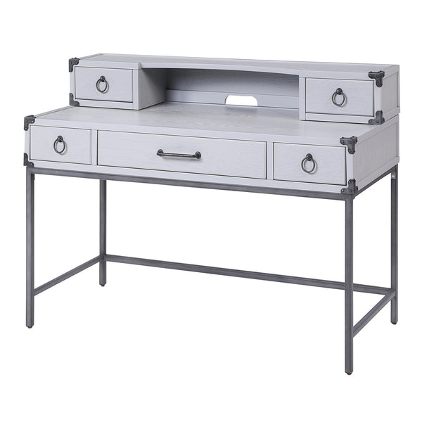 English Elm Grey Industrial Writing Desk with Gunmetal Base, 3 Drawers, Pine & Poplar Build, 54.5"W Sleek Workspace B062P185724