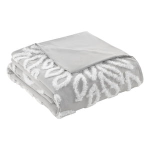 JLA Home Madison Park - 3 Tufted Cotton Chenille Floral Duvet Cover Set — Shabby Chic Warm Grey with Button Closures & Ties 90 L x 90 W x 0.13H MP12-6394