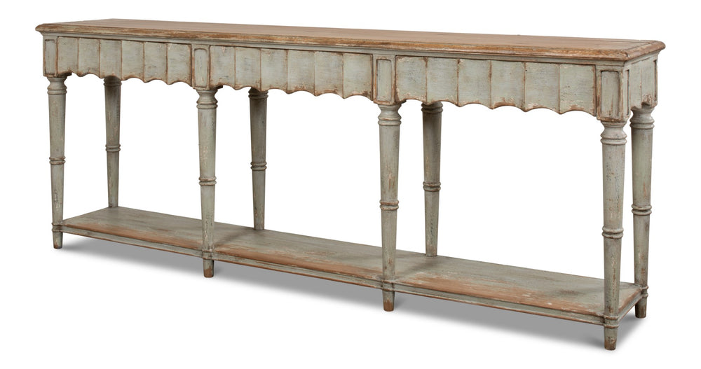 Sarreid Chantal Console Table – Stylish Pine Design With Sage Base & Natural Top, Features 3 Functional Drawers Green  53270