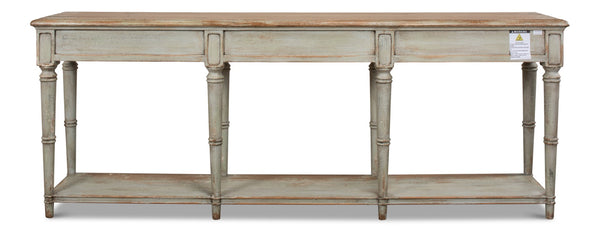 Sarreid Chantal Console Table – Stylish Pine Design With Sage Base & Natural Top, Features 3 Functional Drawers Green  53270
