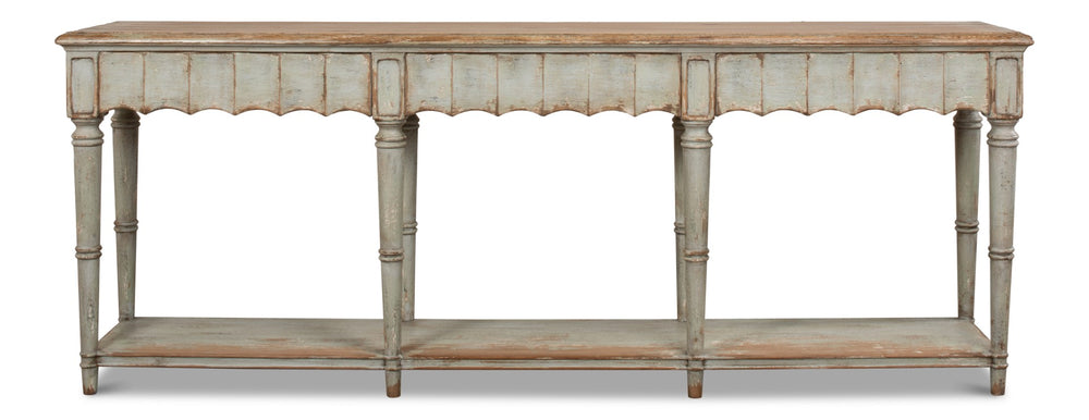 Sarreid Chantal Console Table – Stylish Pine Design With Sage Base & Natural Top, Features 3 Functional Drawers Green  53270