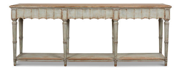 Sarreid Chantal Console Table – Stylish Pine Design With Sage Base & Natural Top, Features 3 Functional Drawers Green  53270