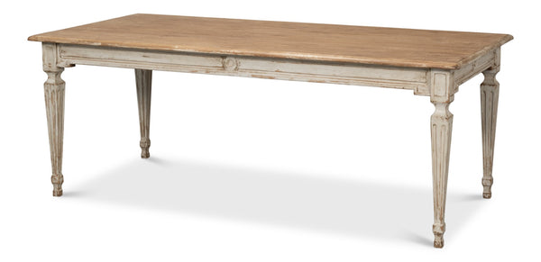 Sarreid Elise Dining Table - Stylish Light Grey Base With Natural Pine Top For Modern Dining Spaces Grey  53272
