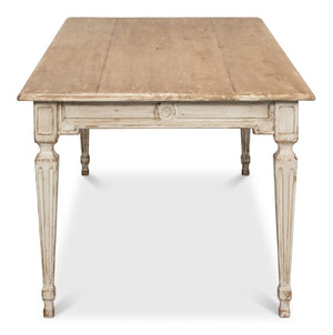 Sarreid Elise Dining Table - Stylish Light Grey Base With Natural Pine Top For Modern Dining Spaces Grey  53272