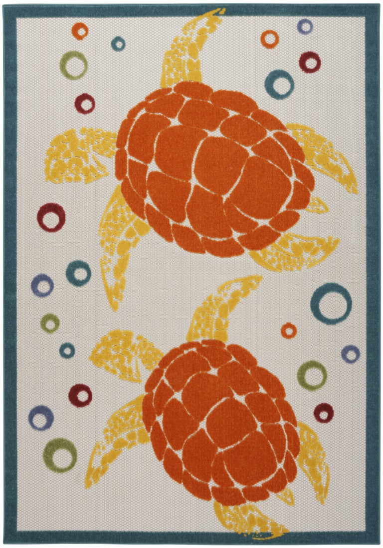 6 X 9 Sea Turtle Polypropylene Indoor Outdoor Rug Coastal Teal Patio Accent