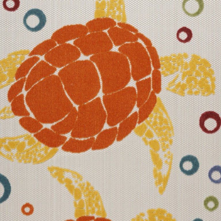 6 X 9 Sea Turtle Polypropylene Indoor Outdoor Rug Coastal Teal Patio Accent