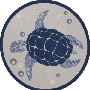 5 Foot Round Sea Turtle Polypropylene Rug Coastal Indoor Outdoor Low Profile