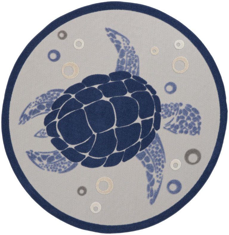 5 Foot Round Sea Turtle Polypropylene Rug Coastal Indoor Outdoor Low Profile