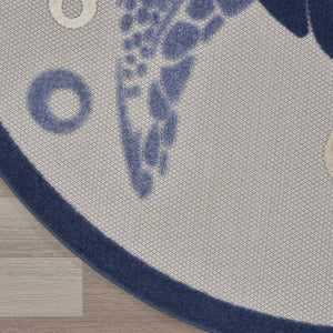 5 Foot Round Sea Turtle Polypropylene Rug Coastal Indoor Outdoor Low Profile