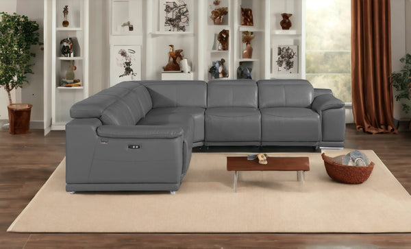 Homeroots Three Piece Indoor Italian Leather Seating Set For Six – Luxurious Comfort & Stylish Design Grey  532758