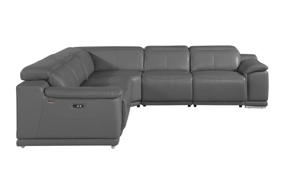 HomeRoots Gray Italian Leather U-Shaped Power Reclining Sectional with Console for Luxurious Living Spaces GREY 532758