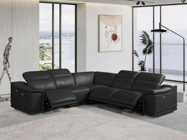 HomeRoots Black Italian Leather Modular L-Shaped Sectional for Ultimate Comfort and Contemporary Style Black 532759