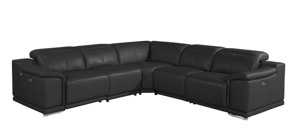 HomeRoots Black Italian Leather Modular L-Shaped Sectional for Ultimate Comfort and Contemporary Style Black 532759