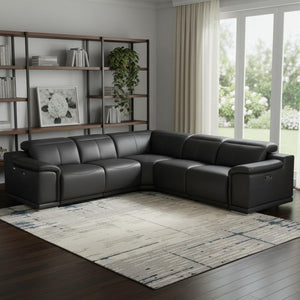 HomeRoots Black Italian Leather Modular L-Shaped Sectional for Ultimate Comfort and Contemporary Style Black 532759