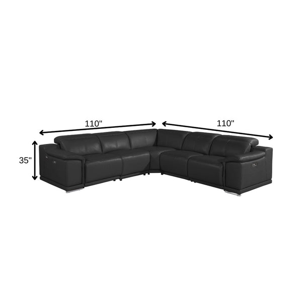 HomeRoots Black Italian Leather Modular L-Shaped Sectional for Ultimate Comfort and Contemporary Style Black 532759