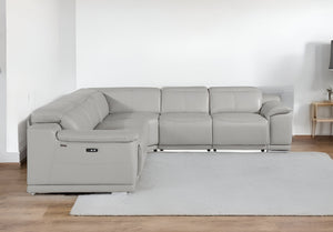 Homeroots Light Gray Italian Leather Power Reclining U Shaped Five Piece Corner Sectional With Console Light Grey  532760