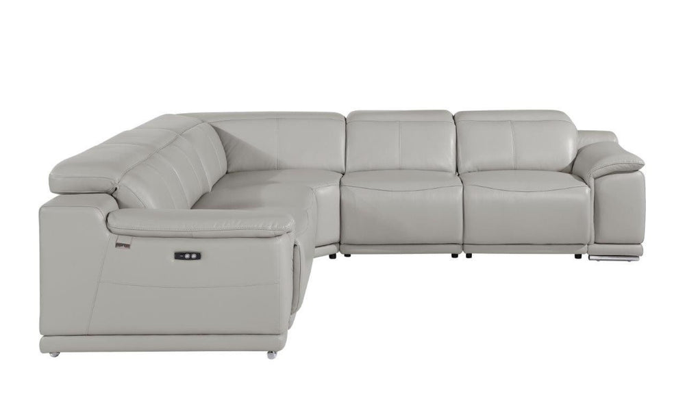 HomeRoots Light Italian Leather Power Reclining U-Shaped Sectional with Console for Modern Living Spaces LIGHT GREY 532760