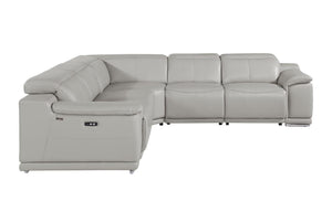 Homeroots Light Gray Italian Leather Power Reclining U Shaped Five Piece Corner Sectional With Console Light Grey  532760