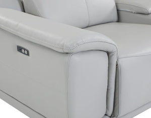 Homeroots Light Gray Italian Leather Power Reclining U Shaped Five Piece Corner Sectional With Console Light Grey  532760