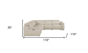 Homeroots Beige Italian Leather Power Reclining U Shaped Five Piece Corner Sectional With Console Beige  532761