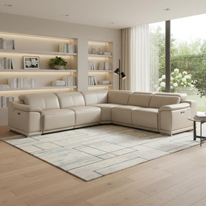 HomeRoots Beige Italian Leather Power Reclining U-Shaped Sectional Sofa with Console & USB Charging Ports Beige 532761