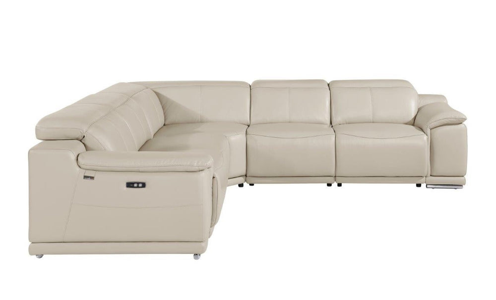 HomeRoots Beige Italian Leather Power Reclining U-Shaped Sectional Sofa with Console & USB Charging Ports Beige 532761