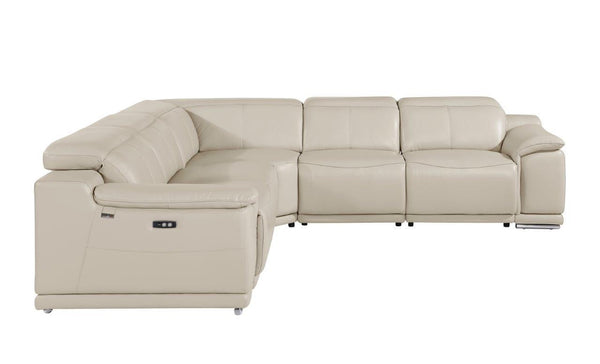 Homeroots Beige Italian Leather Power Reclining U Shaped Five Piece Corner Sectional With Console Beige  532761